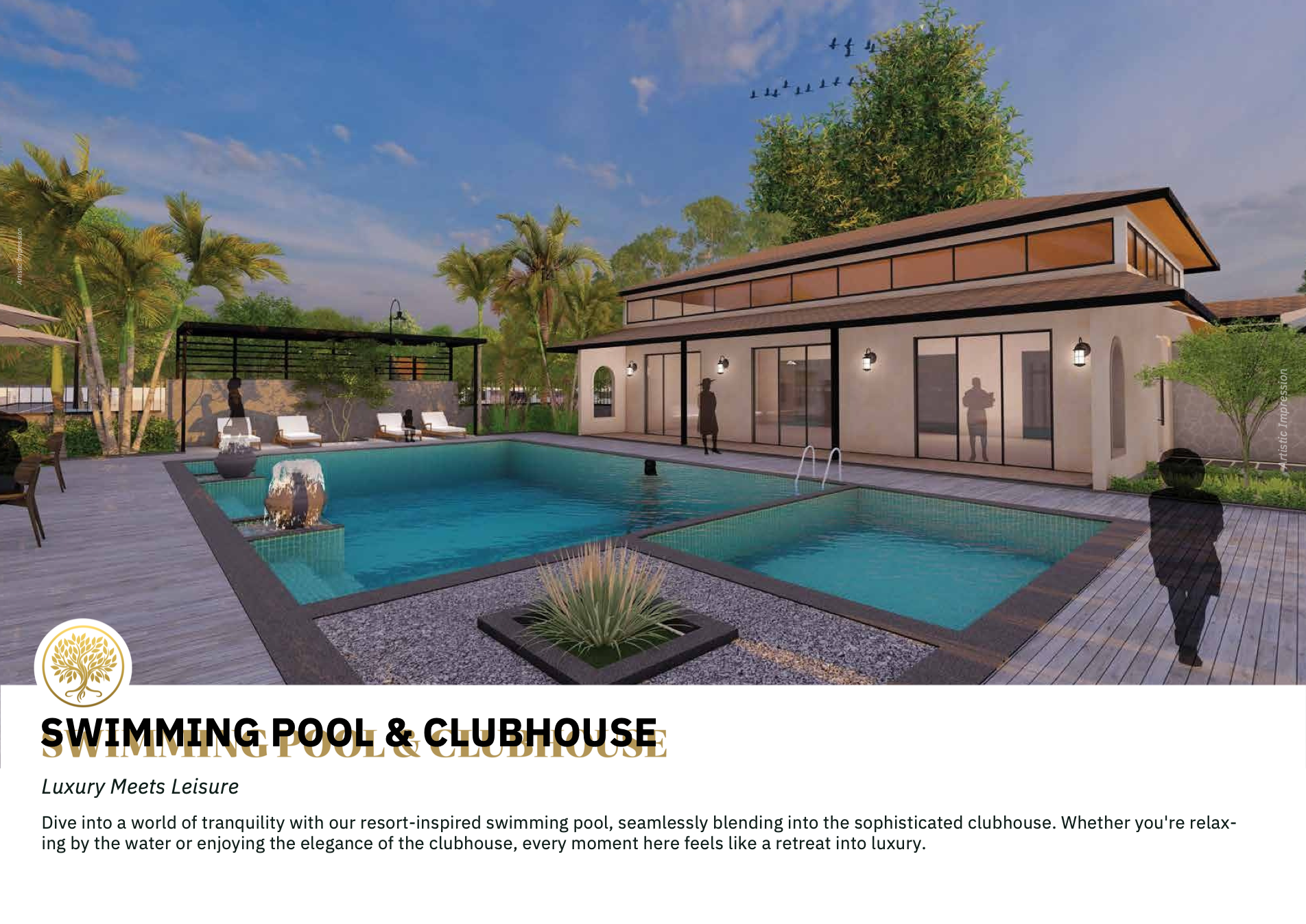 Swimming pool and clubhouse at Swara Sai Shanti Retreat